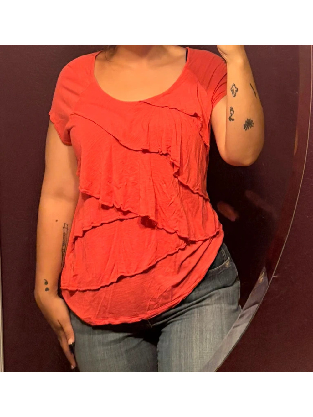 Hot Pink Liz Claiborne Ruffled Softgirl Short sleeve t-shirt